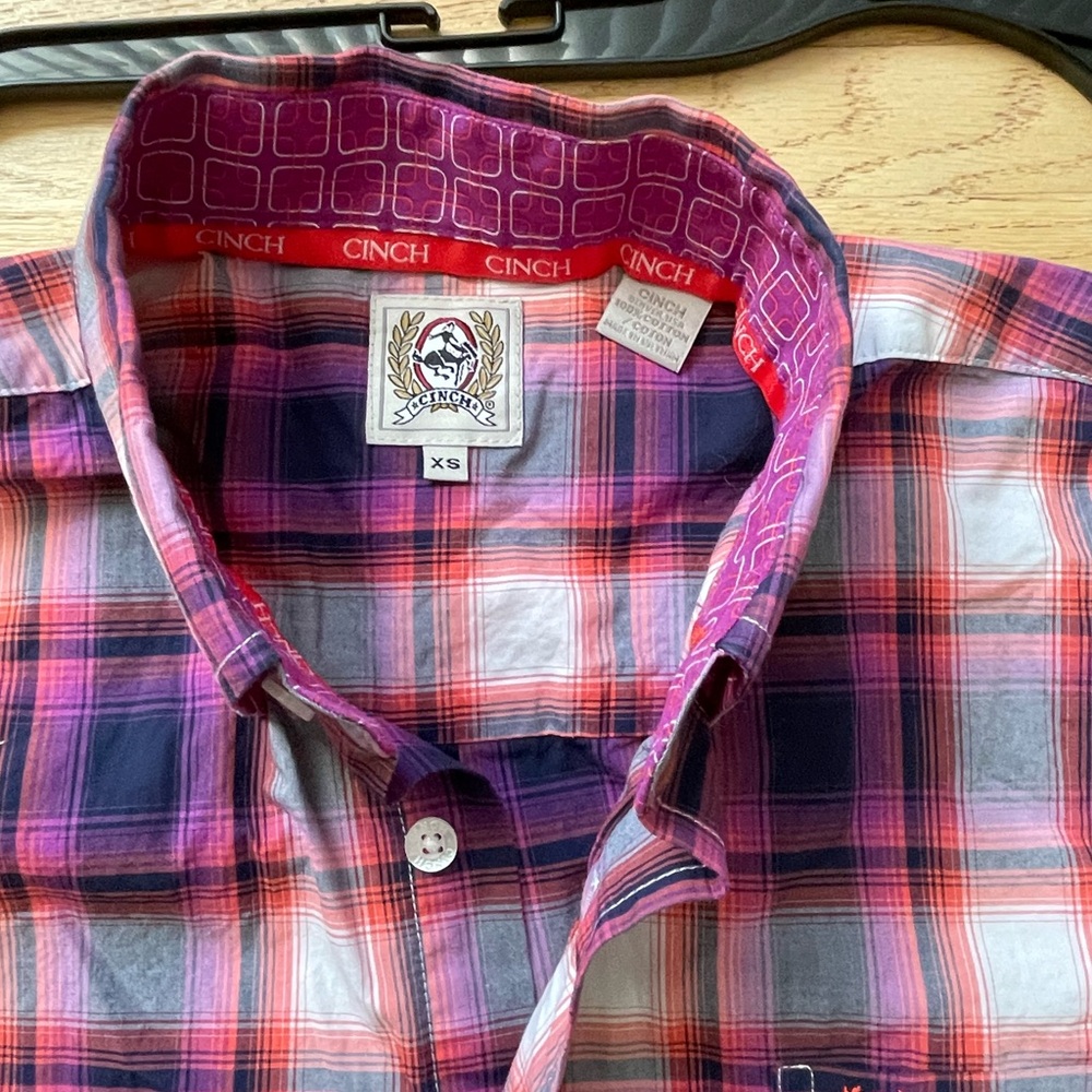 NWOT Small Cinch Men's Reg fit Western Plaid Shirt - Purple Grey Orange LS